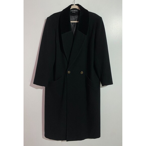 VTG Donny Brook Overcoat 10 Black Wool Velvet Collar Old Money Long Trench Coat - Picture 1 of 11